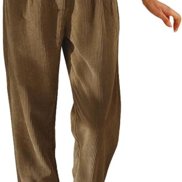 Womens Corduroy Pants Casual High Waisted Straight Leg Vintage Trousers for Wome - Picture 2 of 3